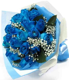 19 adet mavi gülden şahane eşsiz buket Ankara uluslararası çiçek gönderme