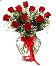11 adet kırmızı gül cam kalpte Ankara online çiçekçi , çiçek siparişi